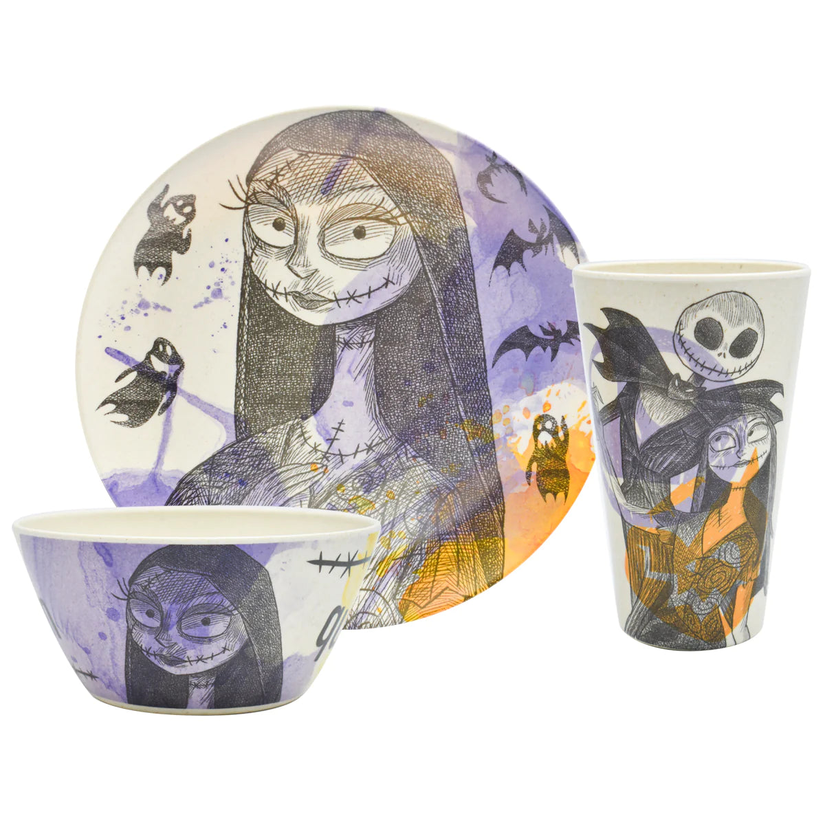 Vajilla Ecológica Fun Kids The Nightmare Before Christmas El Extraño Mundo de Jack Fibra de Bambú 16 pzas 4 personas