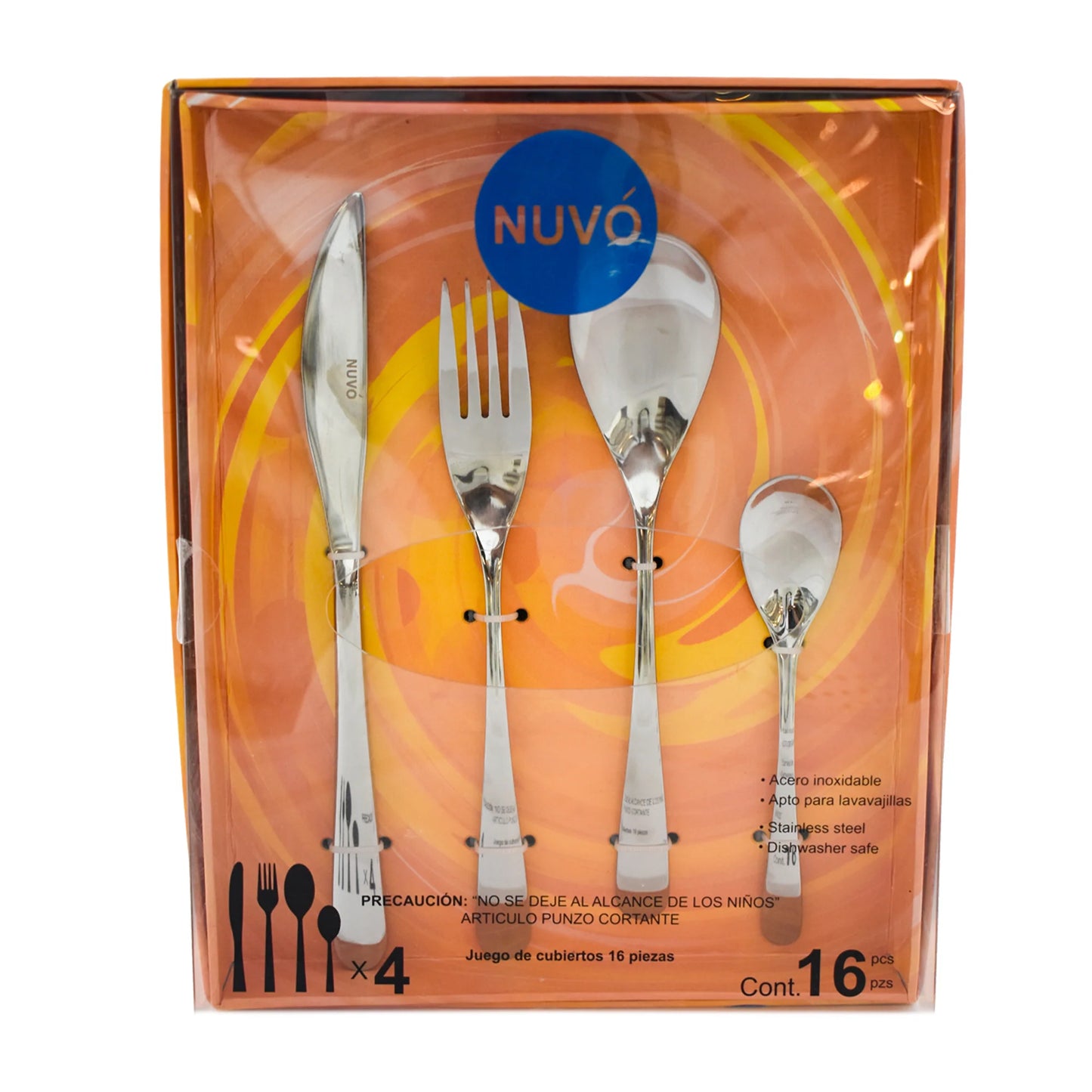 Cubiertos Nuvó Estocolmo Acero Inoxidable 16pz