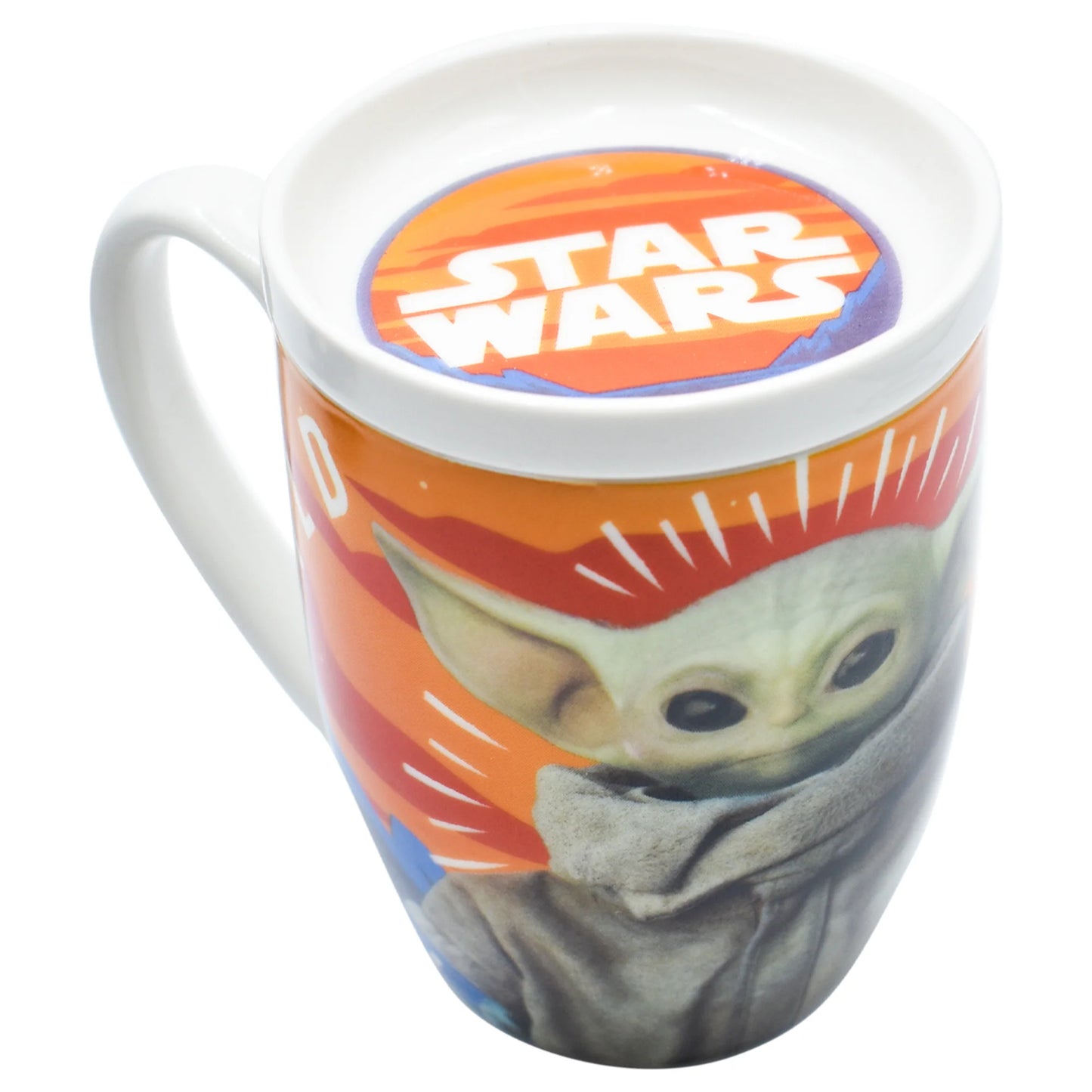 Taza con Tapa Fun Kids Disney Lucas Film Star Wars Mandalorian Baby Yoda Grogu Porcelana 385ml