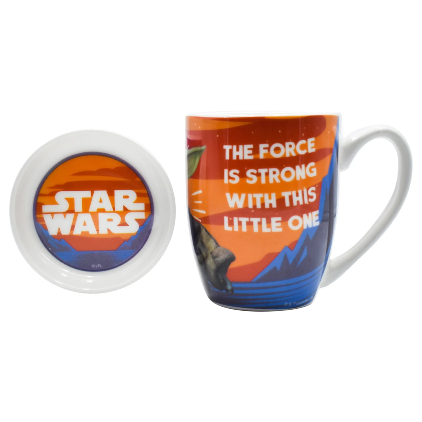 Taza con Tapa Fun Kids Disney Lucas Film Star Wars Mandalorian Baby Yoda Grogu Porcelana 385ml