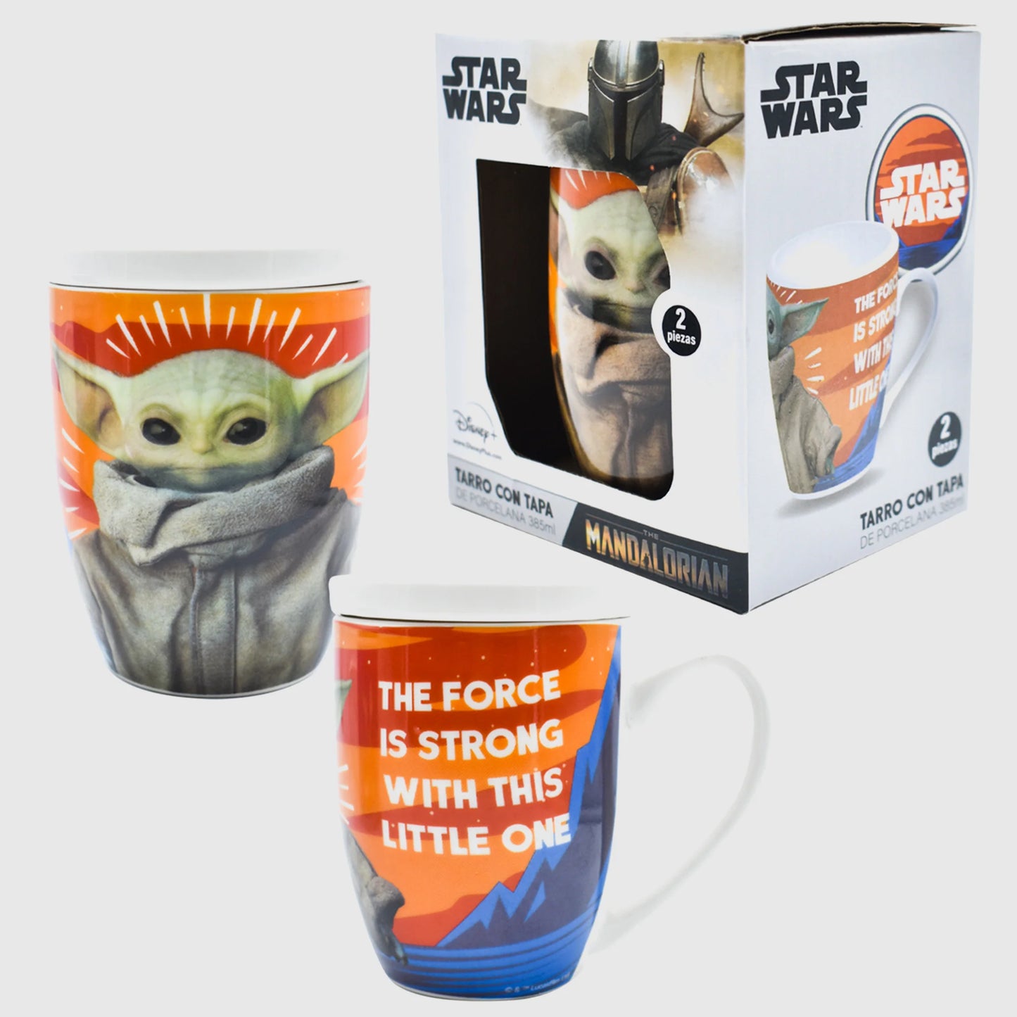 Taza con Tapa Fun Kids Disney Lucas Film Star Wars Mandalorian Baby Yoda Grogu Porcelana 385ml