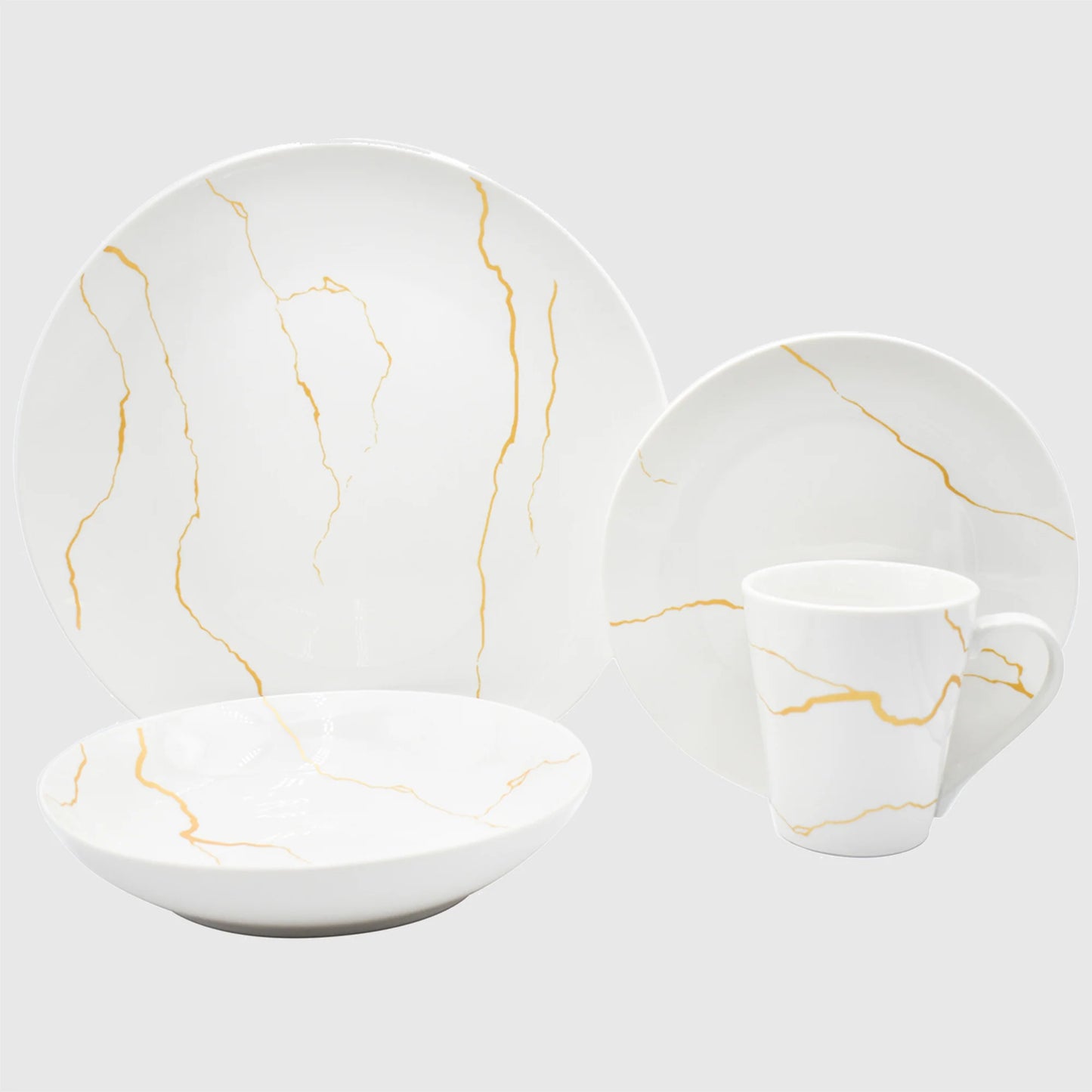 Vajilla con Tazas Para 4 Personas Kaiser Art/Golden Marble Porcelana 16 pz