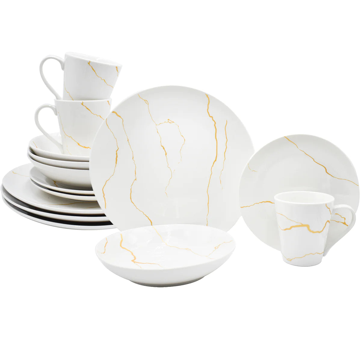 Vajilla con Tazas Para 4 Personas Kaiser Art/Golden Marble Porcelana 16 pz