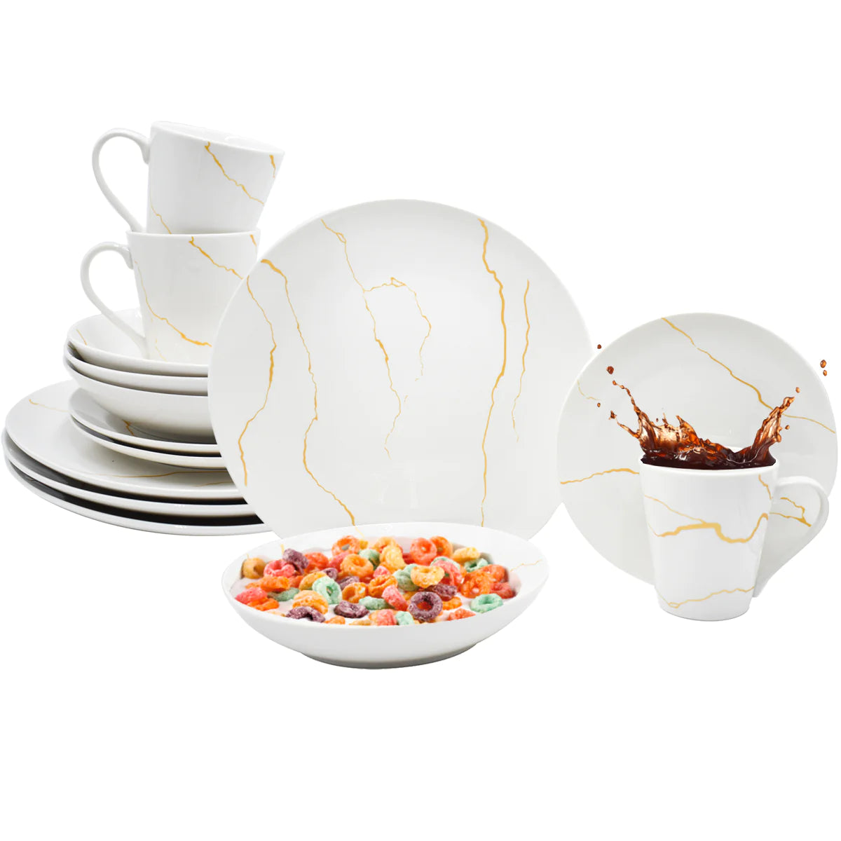 Vajilla con Tazas Para 4 Personas Kaiser Art/Golden Marble Porcelana 16 pz