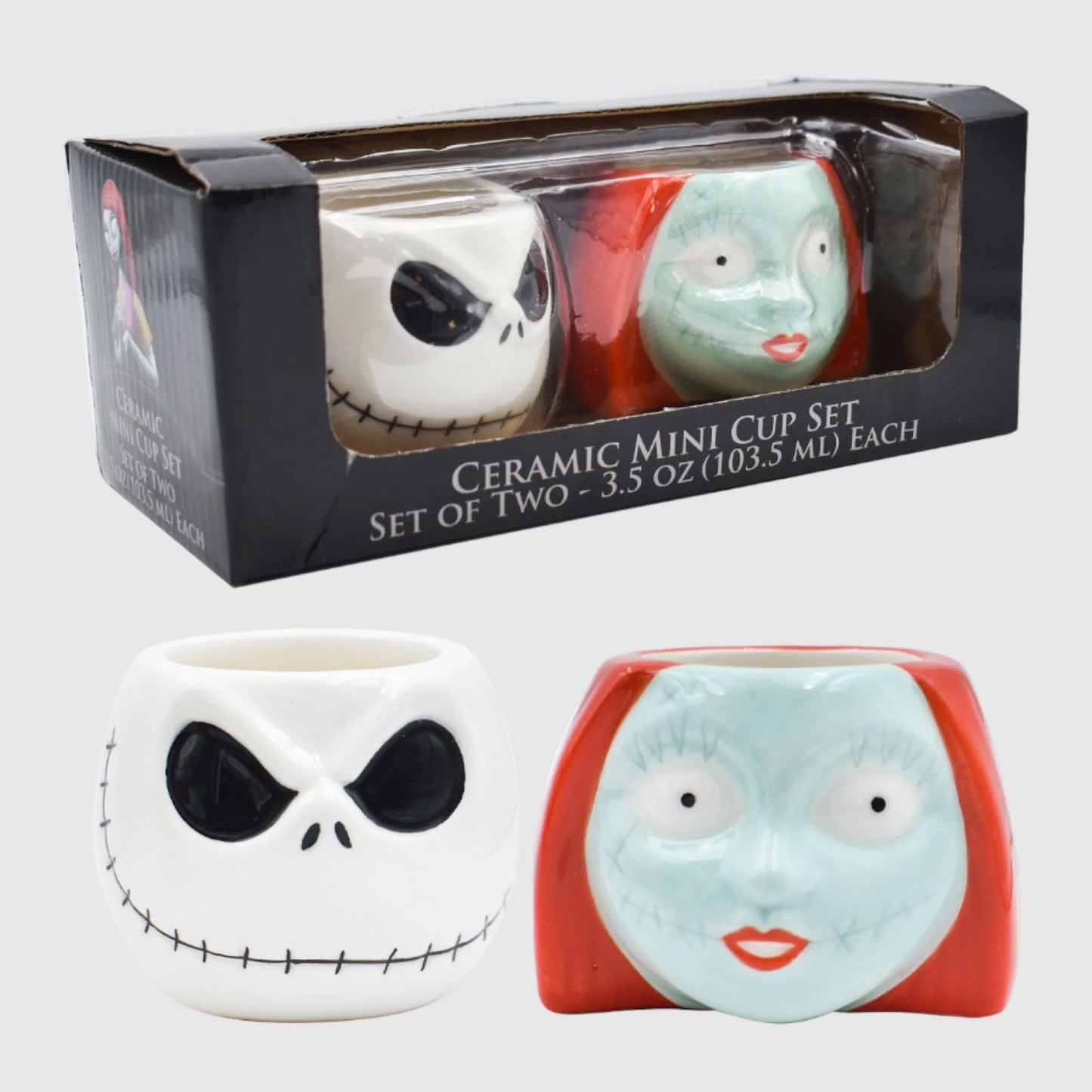 Set Juego de Mini Tazas Expresso Fun Kids The Nightmare Before Christmas El Extraño Mundo de Jack & Sally Ceramica 103ml 2pzas