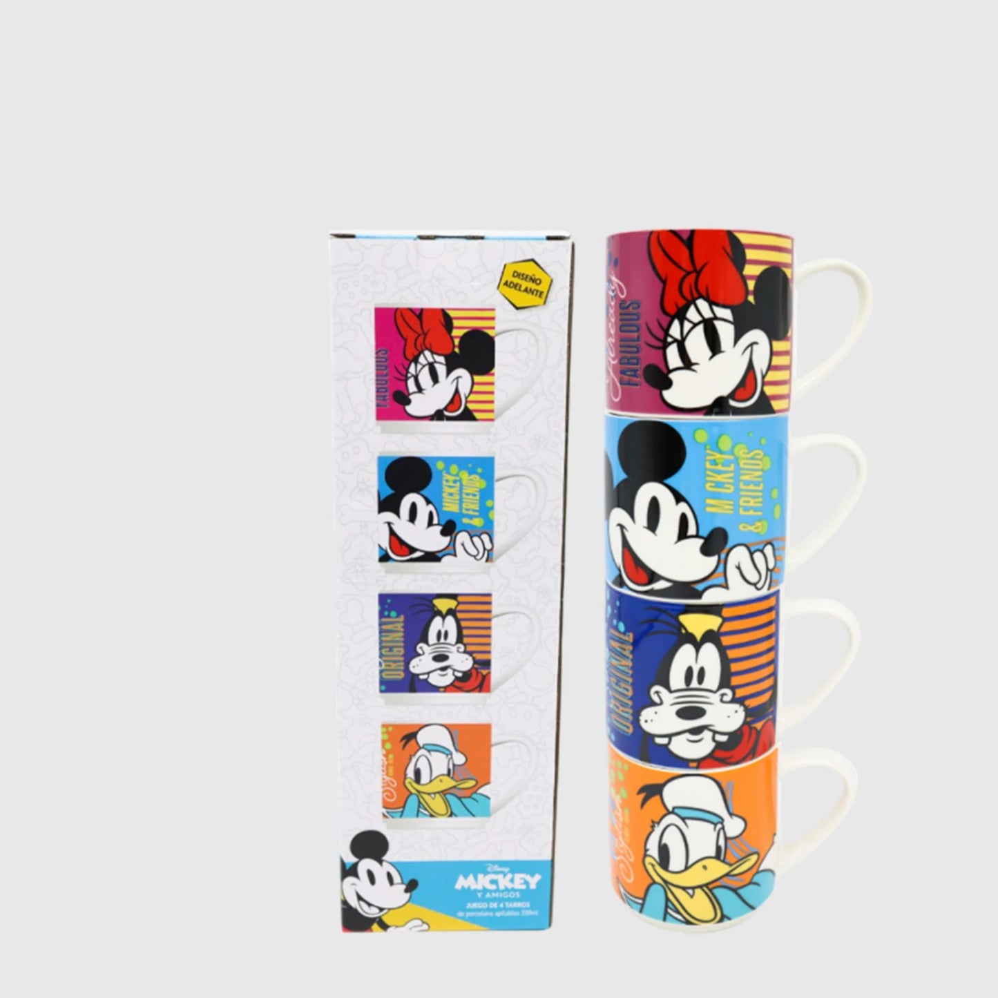 Juego Set Tazas Apilables Fun Kids Disney Mickey Mouse Minnie Mouse Goofy Donald Porcelana 330ml