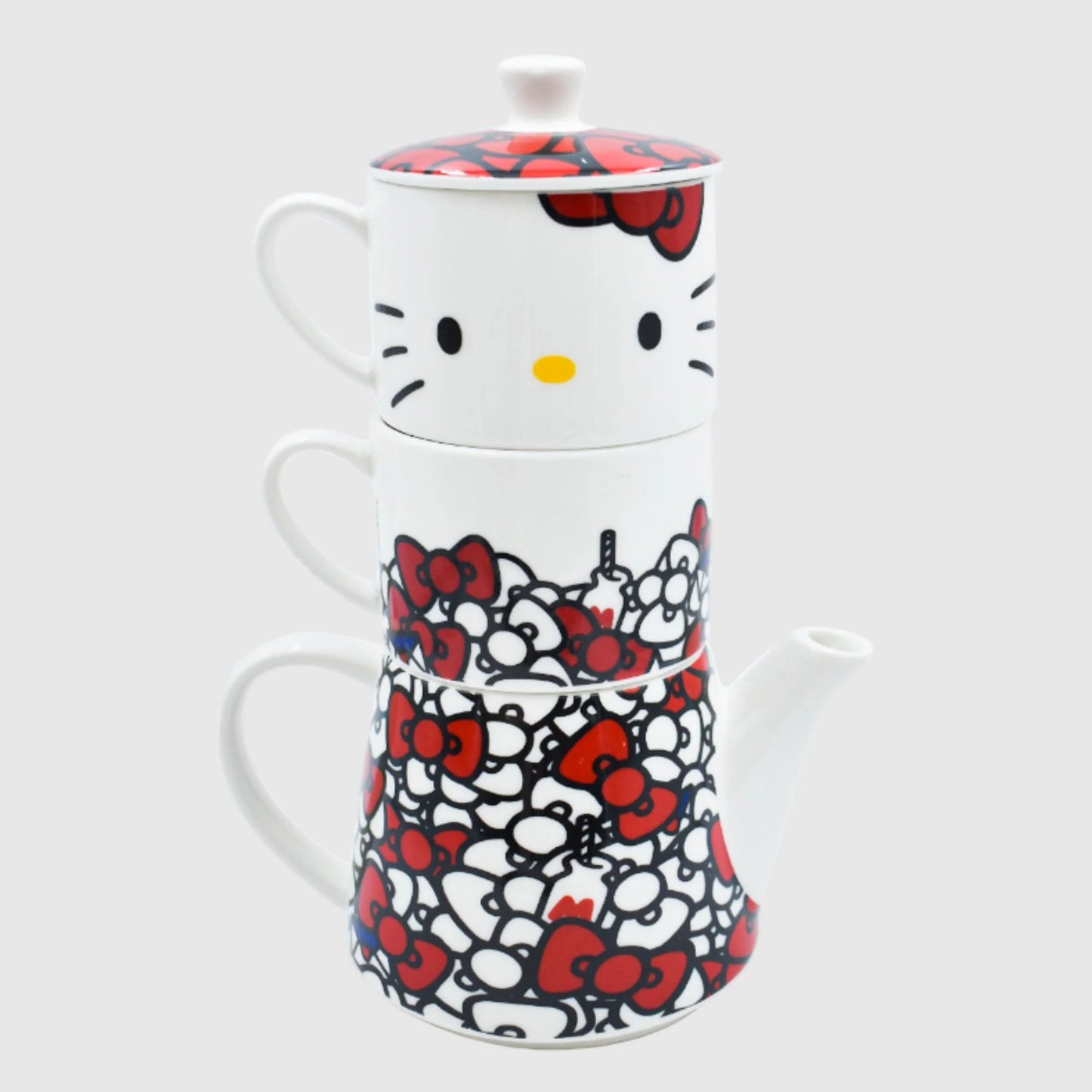 Set Juego Tetera con Tazas Apilable para 2 persona Fun kids Sanrio Hello Kitty Porcelana 4pzas
