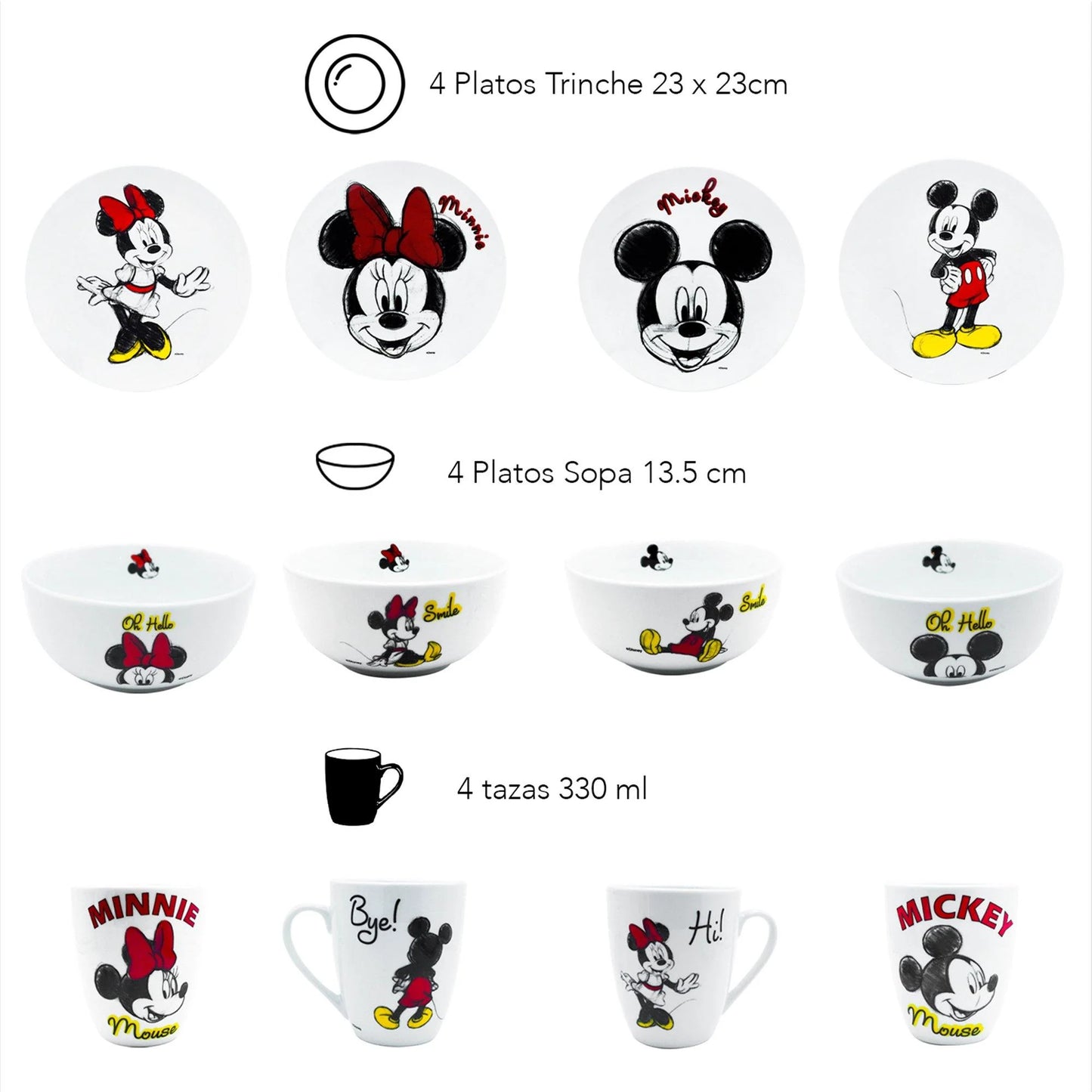 Vajilla Fun Kids Disney Mickey Mouse Porcelana 12pz