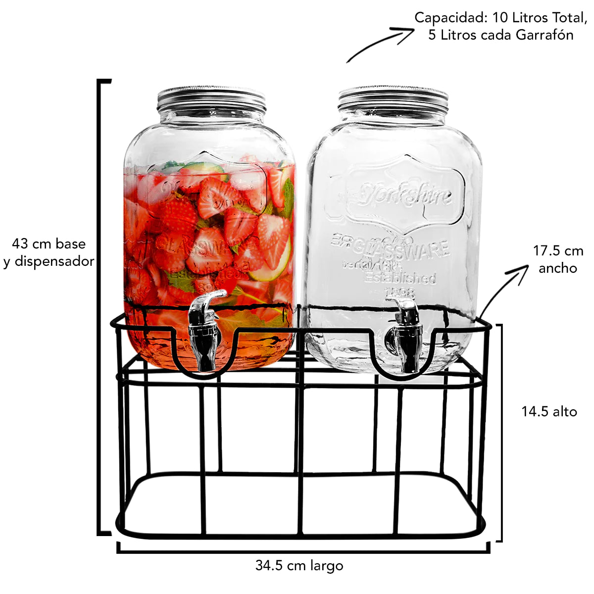 Dispensador Bebidas Vitrolero Doble Top Choice Vidrio 10L