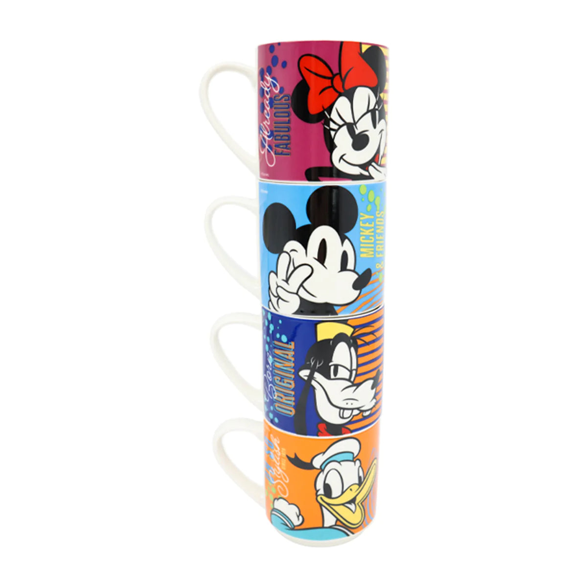 Juego Set Tazas Apilables Fun Kids Disney Mickey Mouse Minnie Mouse Goofy Donald Porcelana 330ml
