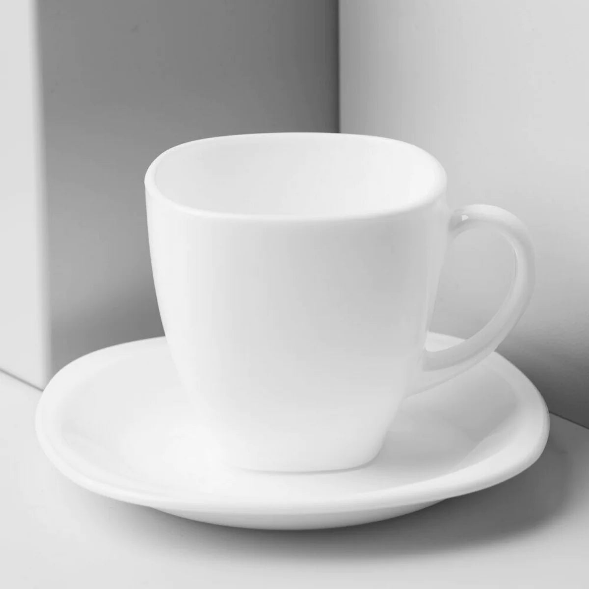 Tazas Blancas Lisas C Plato Luminarc Carine Vidrio Opal 220ml 6 pzas