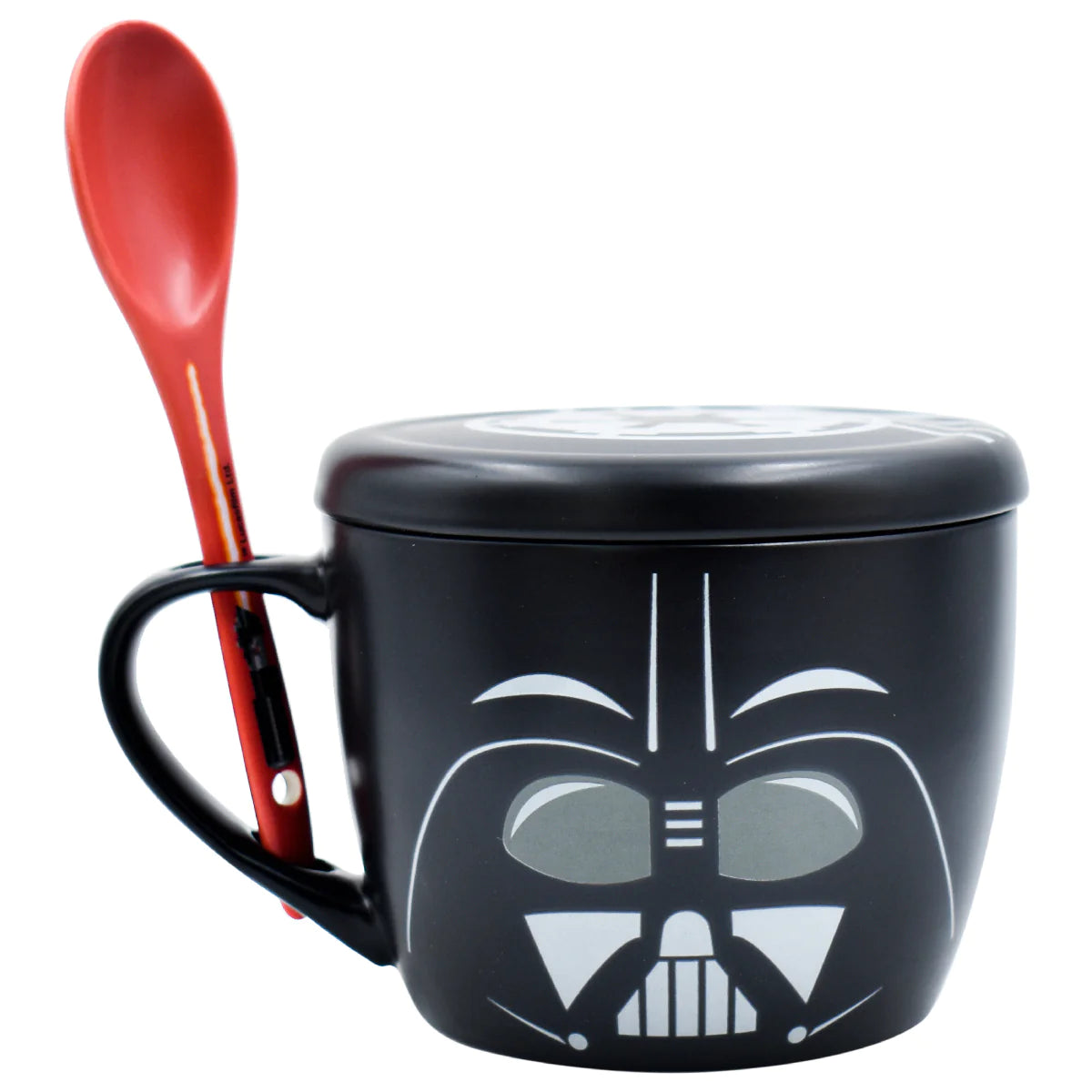 Taza Tarro Jumbo Negro con Tapa y Cuchara Fun Kids Disney Lucas Film Star Wars Darth Vader Porcelana 580ml