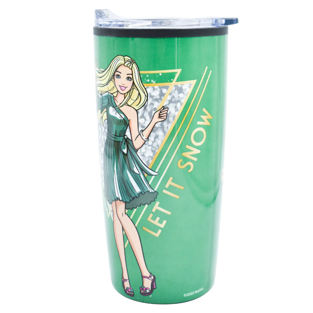Termo Grande Doble Pared Acero Inoxidable Barbie Mattel Verde Esmeralda con Tapa Deslizable Transparente 450 mililitros