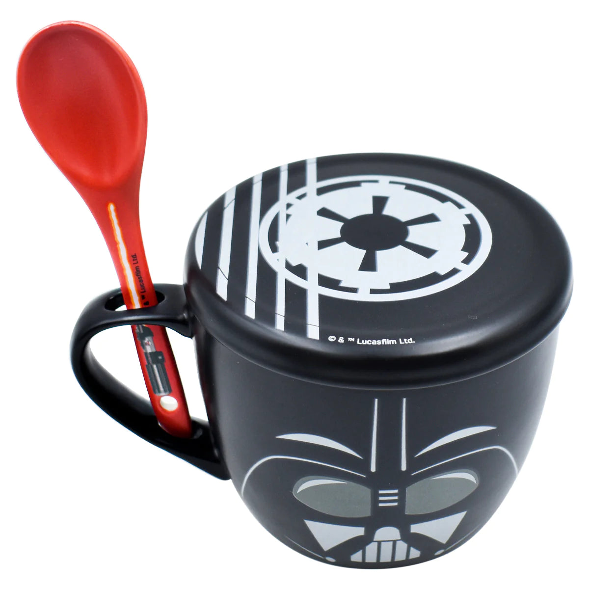Taza Tarro Jumbo Negro con Tapa y Cuchara Fun Kids Disney Lucas Film Star Wars Darth Vader Porcelana 580ml
