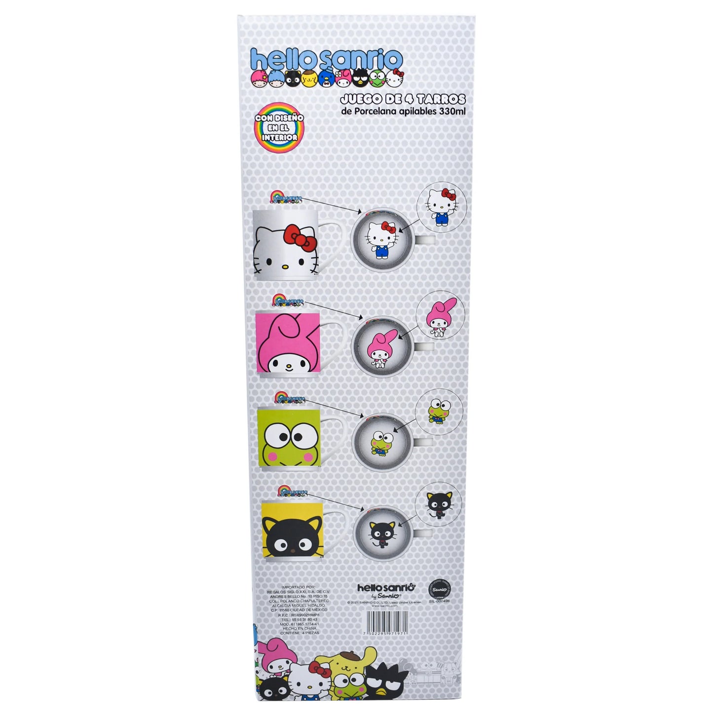 Set Juego Tazas Apilables Fun Kids Sanrio Hello Kitty & Friends Porcelana 330ml 4 pzas