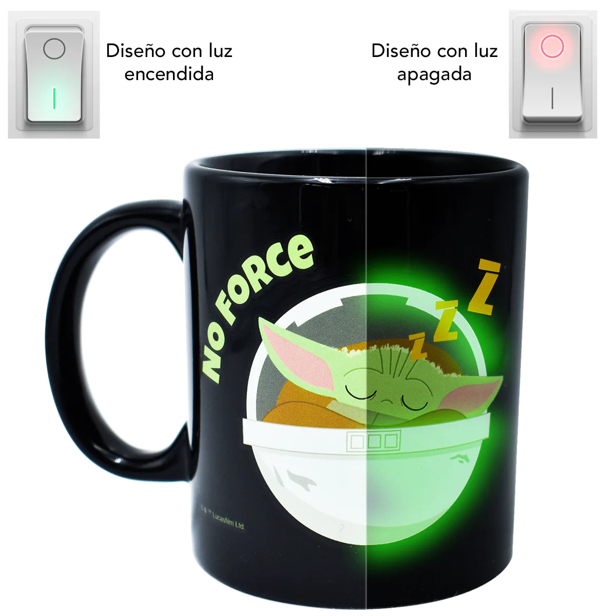 Taza Mágica Brilla Obscuridad Fun Kids Baby Yoda Mandalorian Disney Marvel Ceramica 340 ML