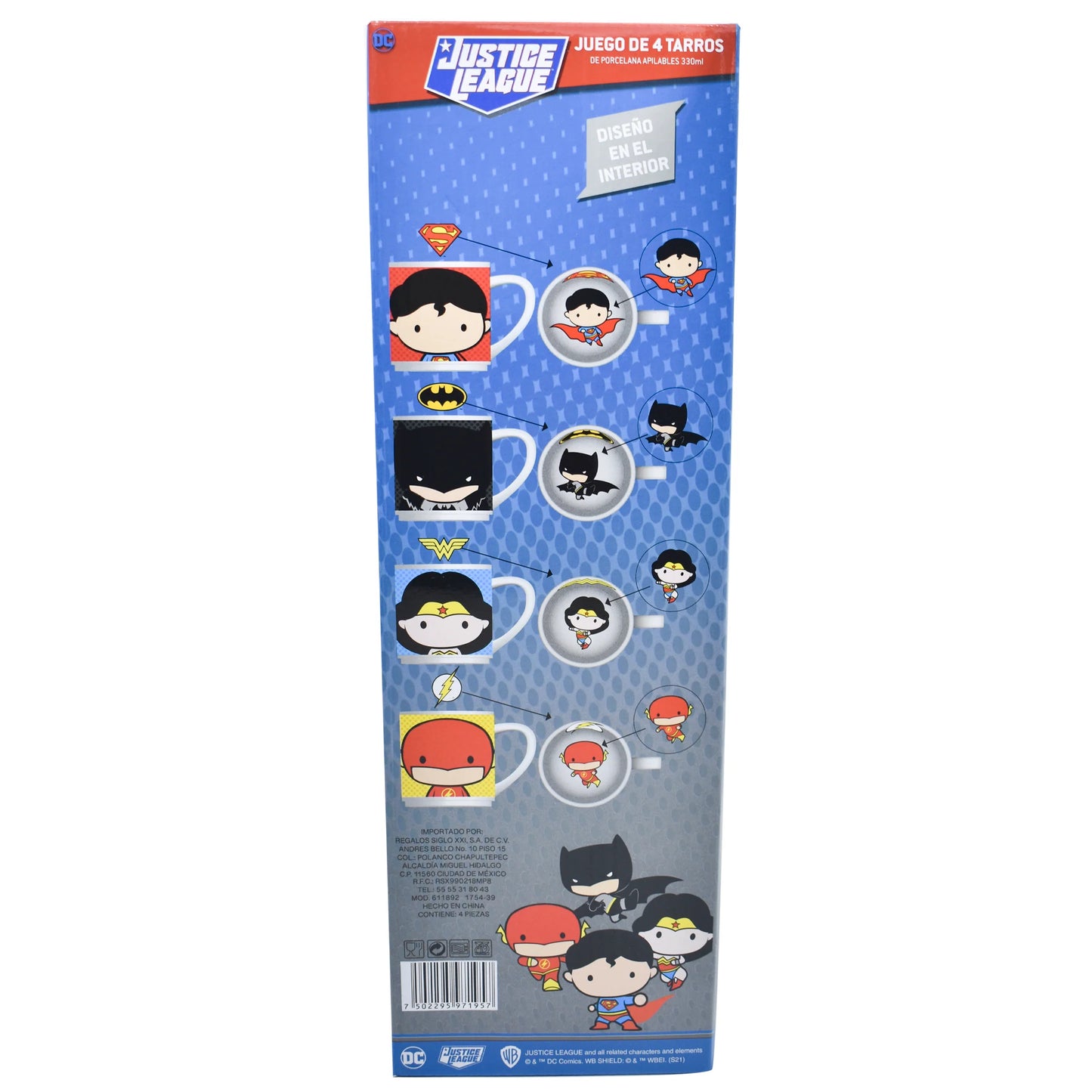 Tazas Apilables Fun Kids DC Comics Liga de la Justicia Porcelana 330ml