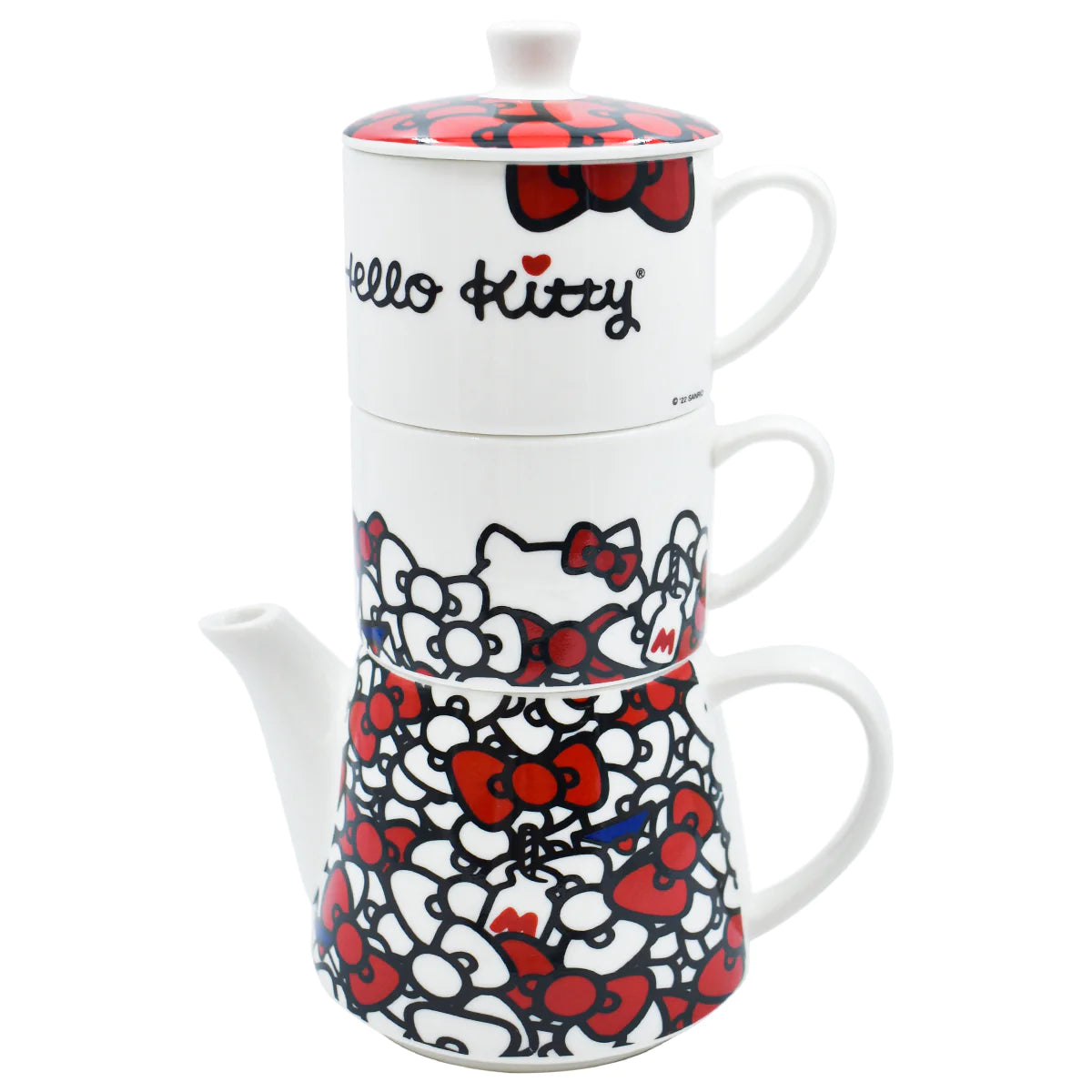 Set Juego Tetera con Tazas Apilable para 2 persona Fun kids Sanrio Hello Kitty Porcelana 4pzas
