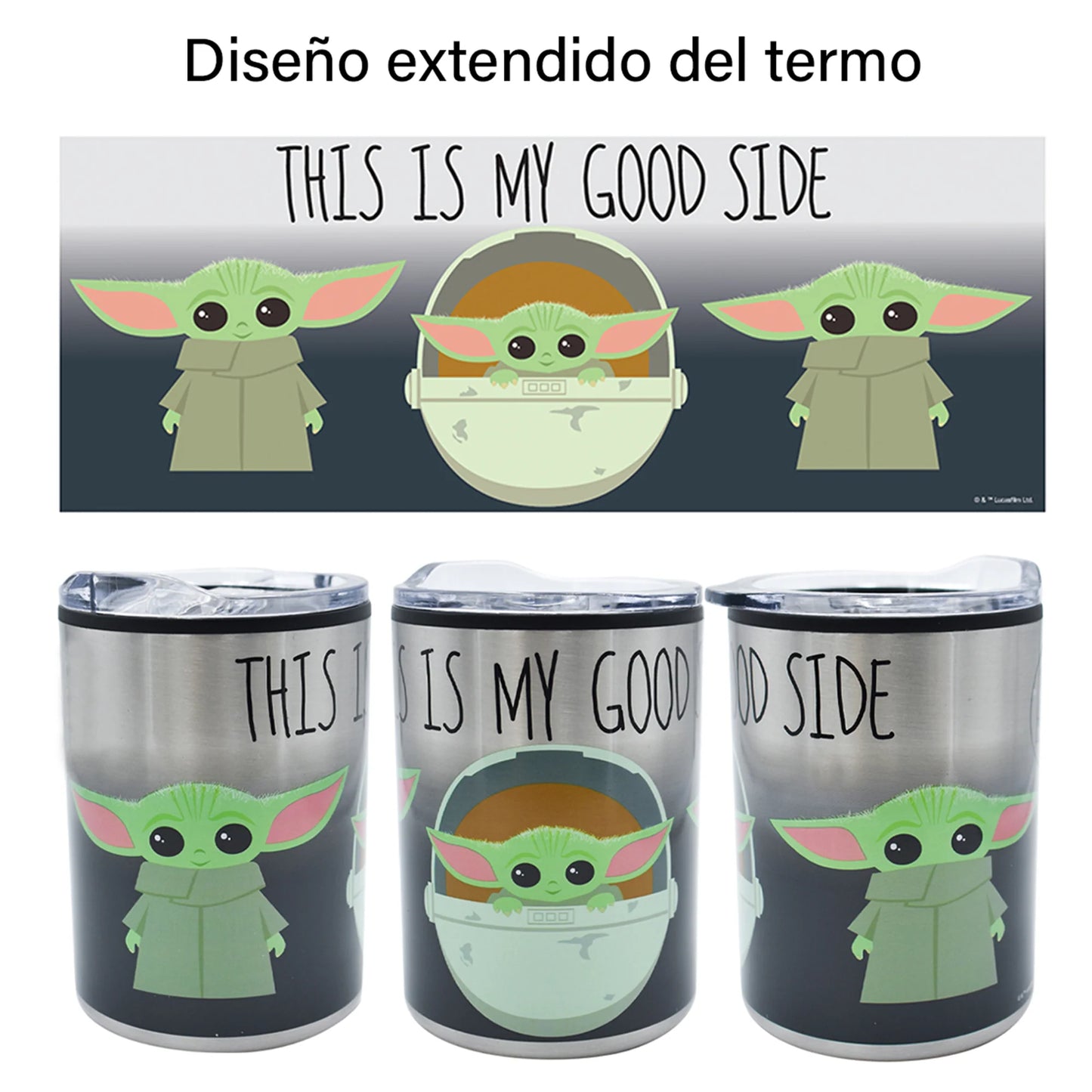Termo Doble Pared Fun Kids Disney Lucas Film Star Wars Mandalorian Baby Yoda Grogu Acero Inoxidable 350ml