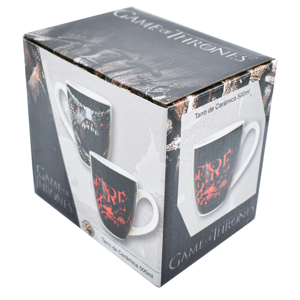 Taza Bi Color Negro con Blanco con Caja de Regalo Fun Kids Game of Thrones Fuego & Sangre Ceramica 500ml