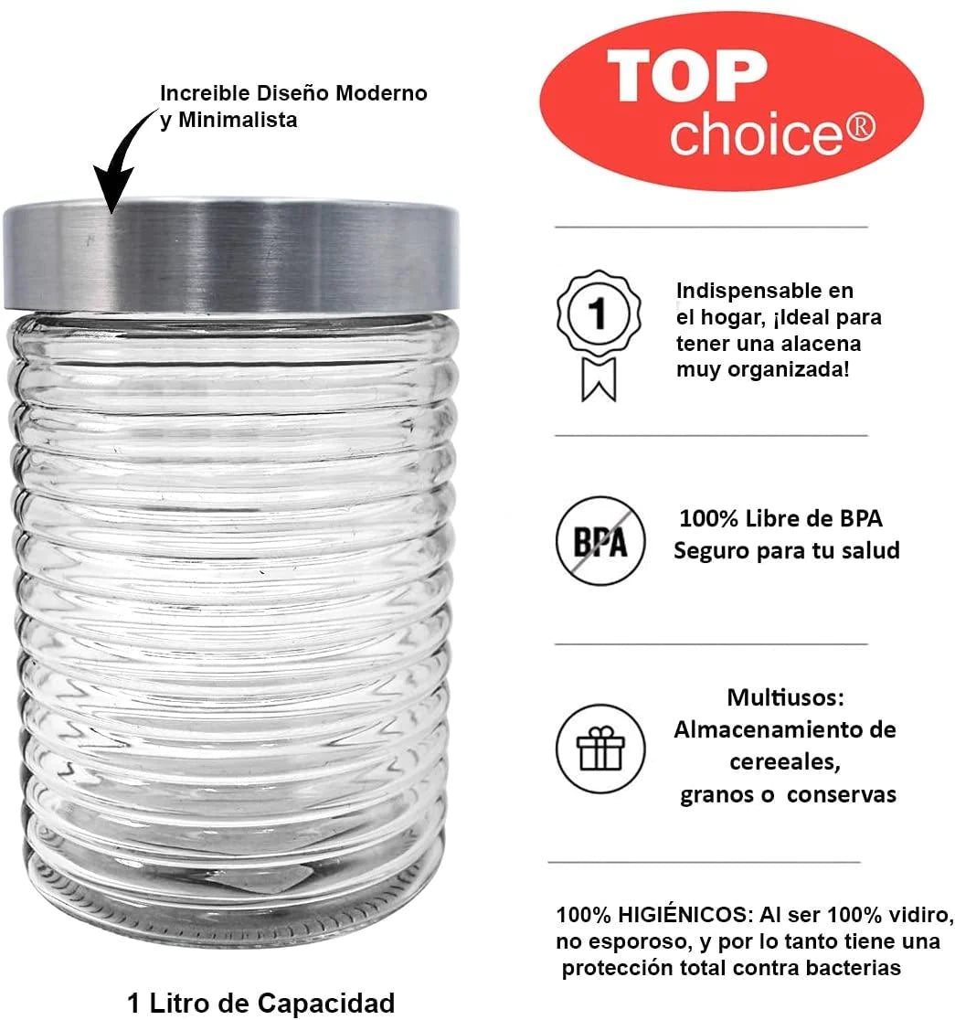 Frascos Top Choice Modernos Vidrio 6pz 1L