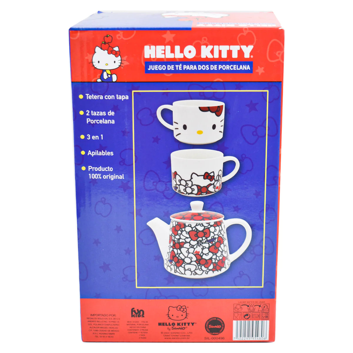 Set Juego Tetera con Tazas Apilable para 2 persona Fun kids Sanrio Hello Kitty Porcelana 4pzas