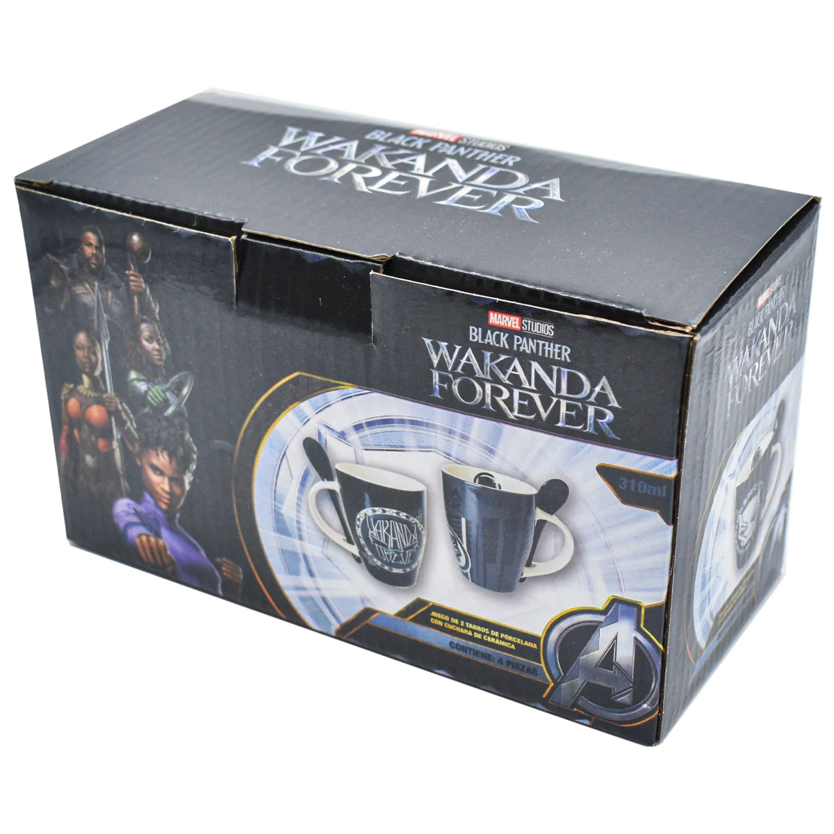 Set Juego Tazas con cuchara Fun Kids Disney Marvel Wakanda Forever Porcelana 350ml