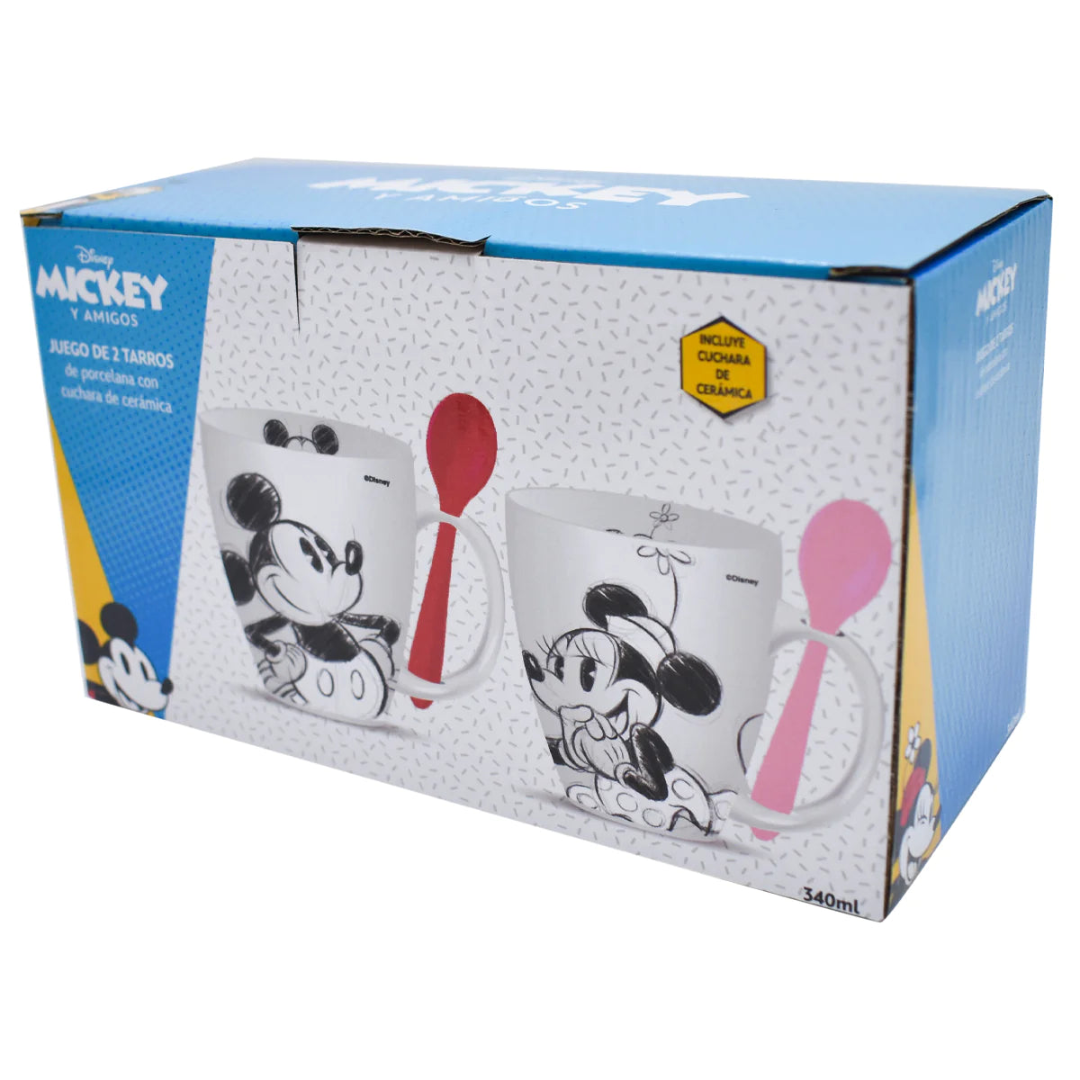 Juego Set tazas con cucharas Fun Kids Mickey & Minnie Mouse Ceramica 340ml