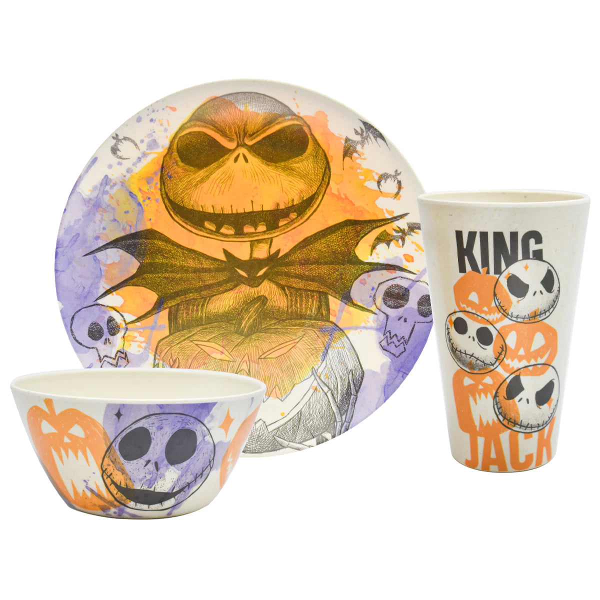 Vajilla Ecológica Fun Kids The Nightmare Before Christmas El Extraño Mundo de Jack Fibra de Bambú 16 pzas 4 personas