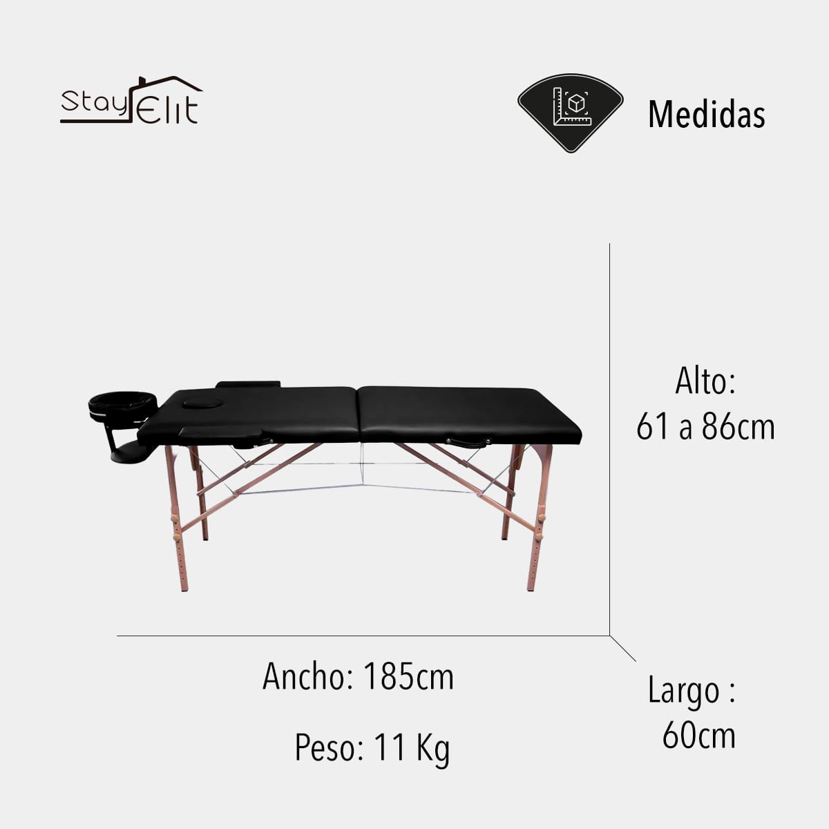 Camilla Para Masaje Plegable Pórtatil y Reclinable Color Azul o Negra