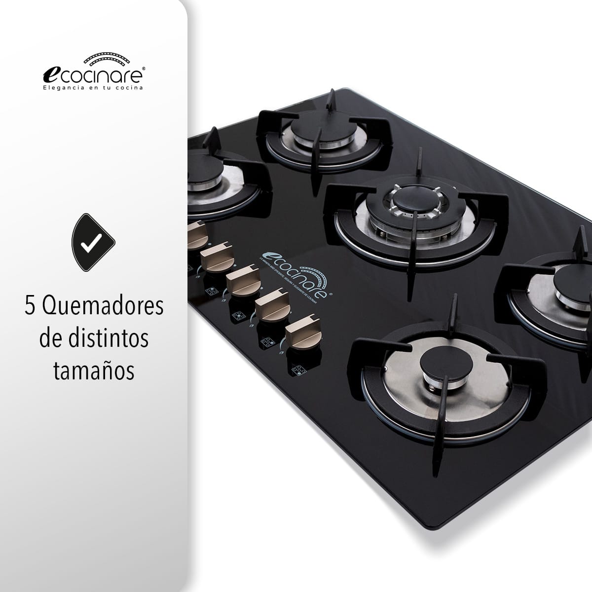 Estufa Parrilla Empotrable De 5 Quemadores De Cristal Templado