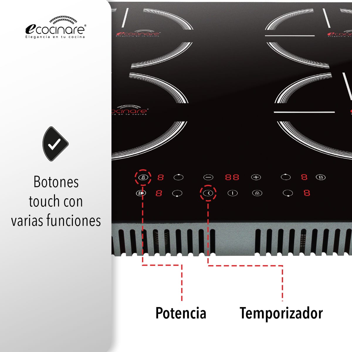 Estufa Parrila De Inducción Magnética De 4 Quemadores Cristal ECOCINARE