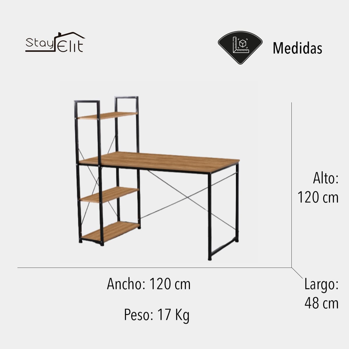 Escritorio Minimalista de Computadora con Repisas, Estudiantil, Oficina, Hogar