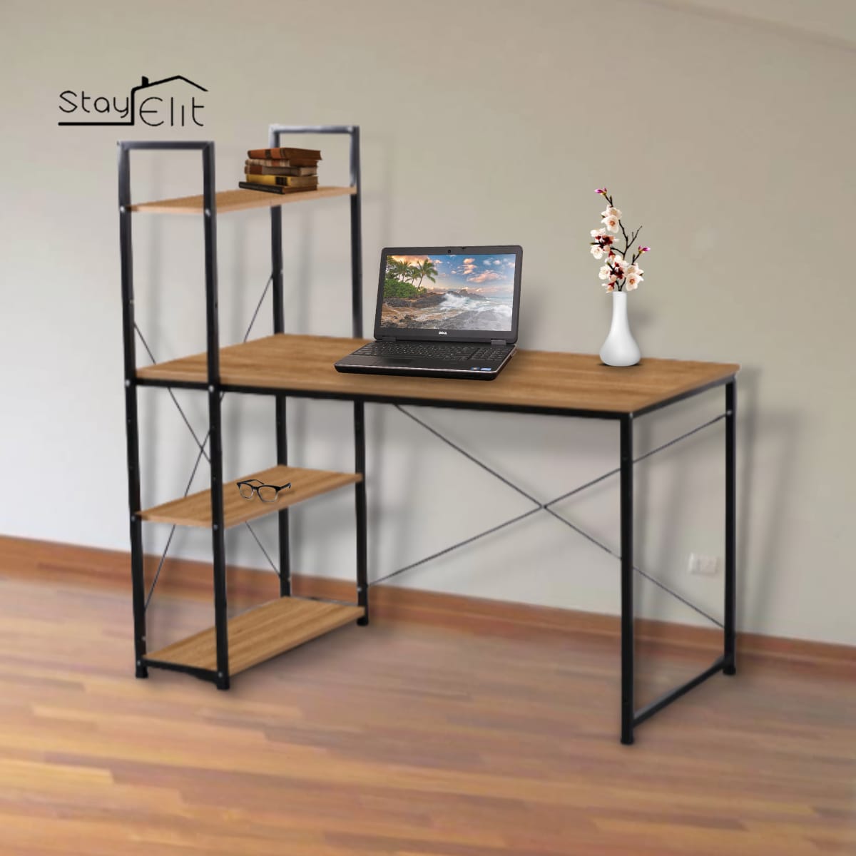 Escritorio Minimalista de Computadora con Repisas, Estudiantil, Oficina, Hogar