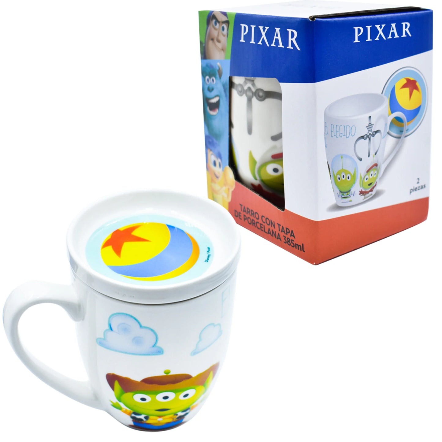 Taza c/Tapa Fun Kids Disney Pixar Porcelana 385ml