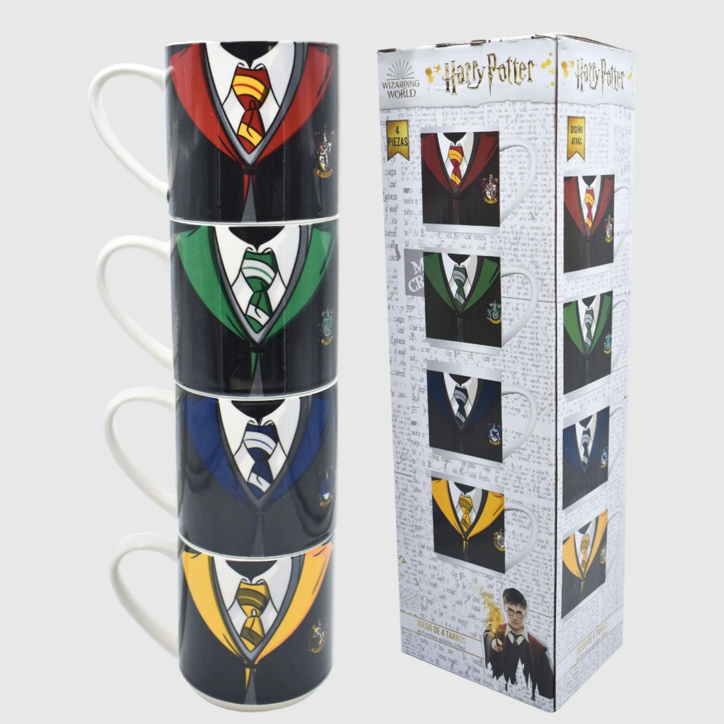 Juego Set Tazas Apilables Fun Kids Warner Bros Harry Potter Casas de Hogwarts Porcelana 330ml