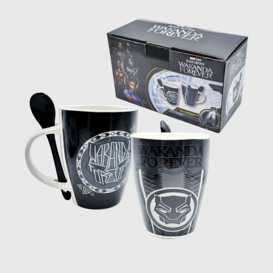 Set Juego Tazas con cuchara Fun Kids Disney Marvel Wakanda Forever Porcelana 350ml