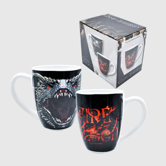 Taza Bi Color Negro con Blanco con Caja de Regalo Fun Kids Game of Thrones Fuego & Sangre Ceramica 500ml