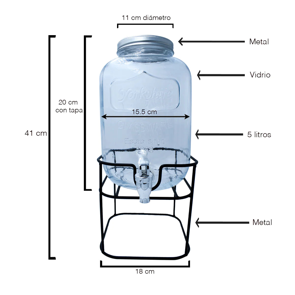 Dispensador de Agua Vitrolero con Base Top Choice y Vidrio 5L