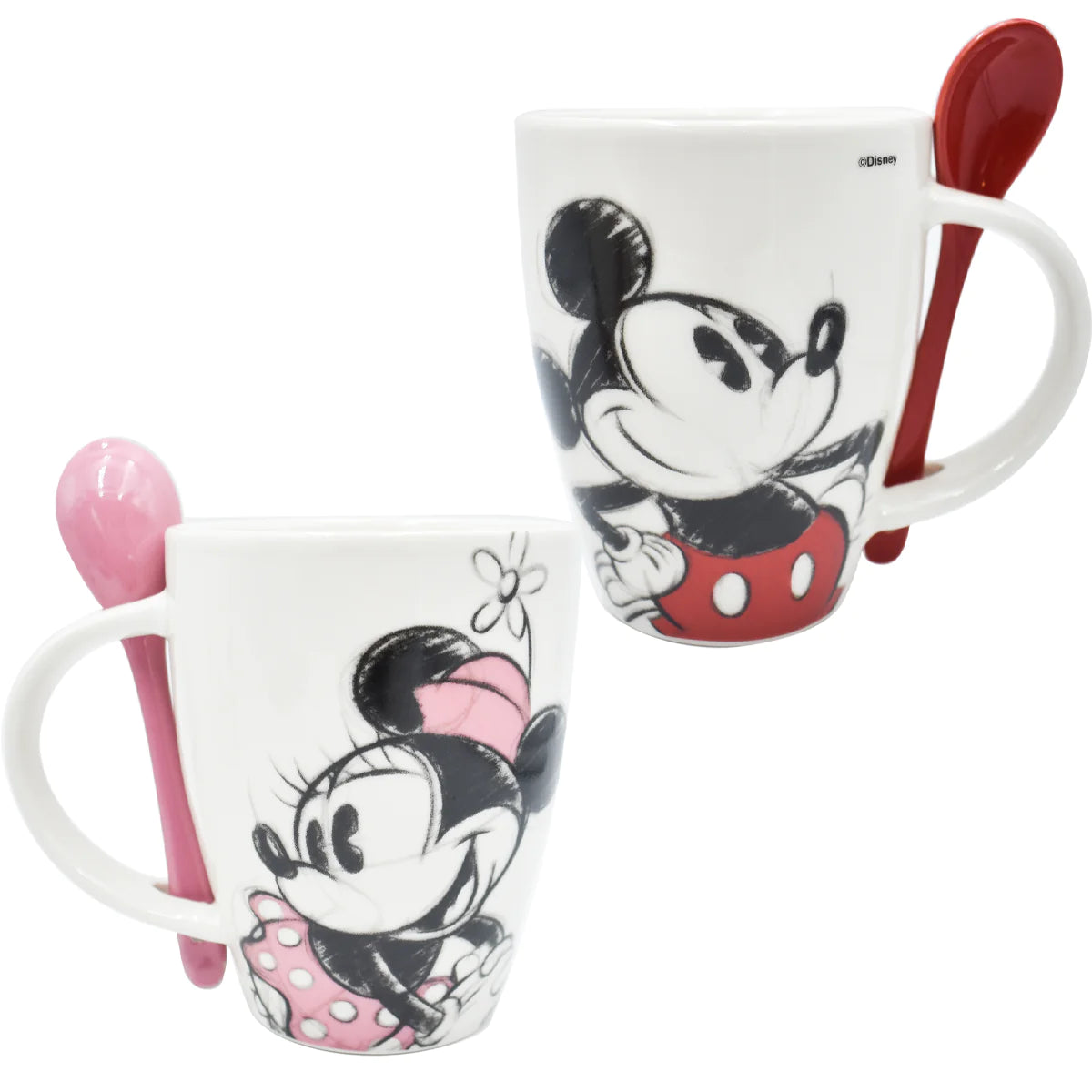 Juego Set tazas con cucharas Fun Kids Mickey & Minnie Mouse Ceramica 340ml