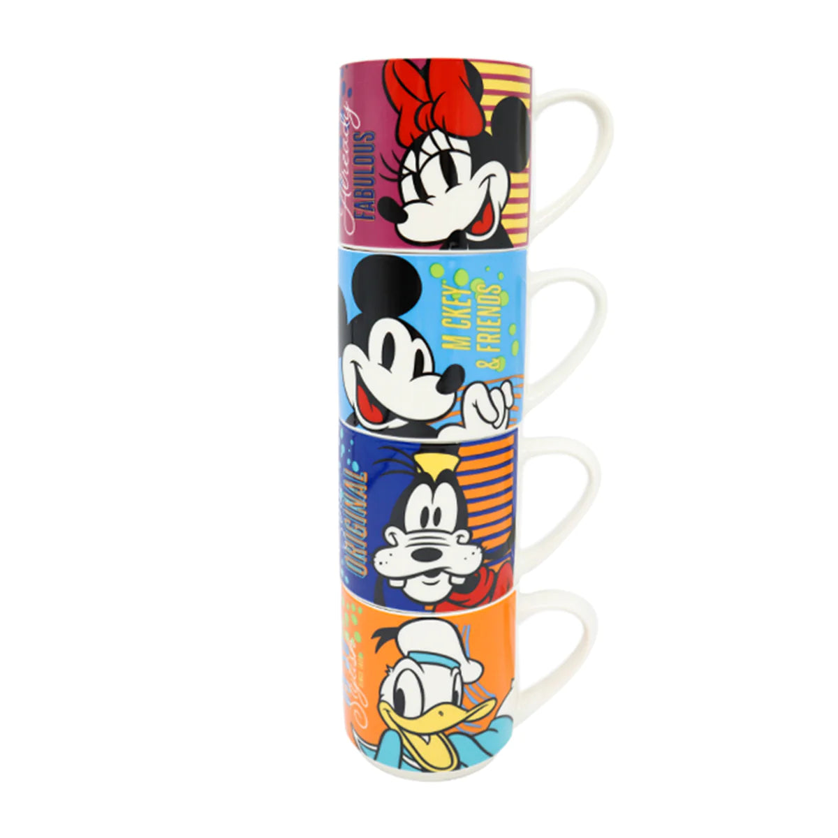Juego Set Tazas Apilables Fun Kids Disney Mickey Mouse Minnie Mouse Goofy Donald Porcelana 330ml