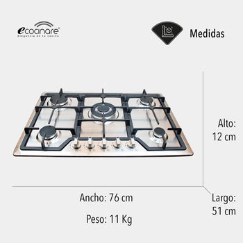 Parrilla 5 Quemadores de Acero Inoxidable/ Ecocinare