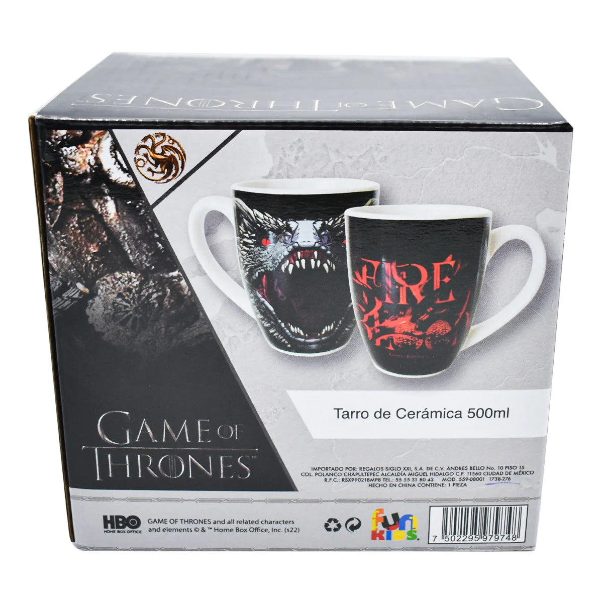 Taza Bi Color Negro con Blanco con Caja de Regalo Fun Kids Game of Thrones Fuego & Sangre Ceramica 500ml