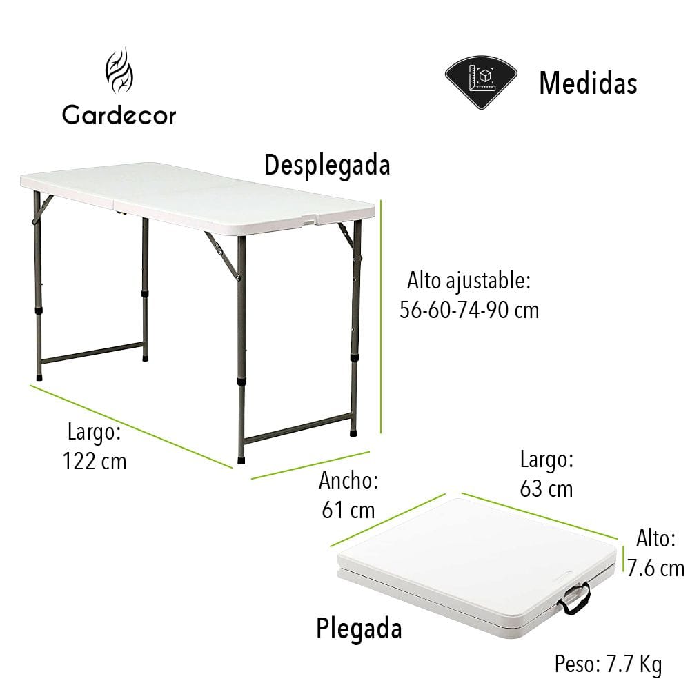 Mesa Plegable 1.22 Mts Con Altura Ajustable