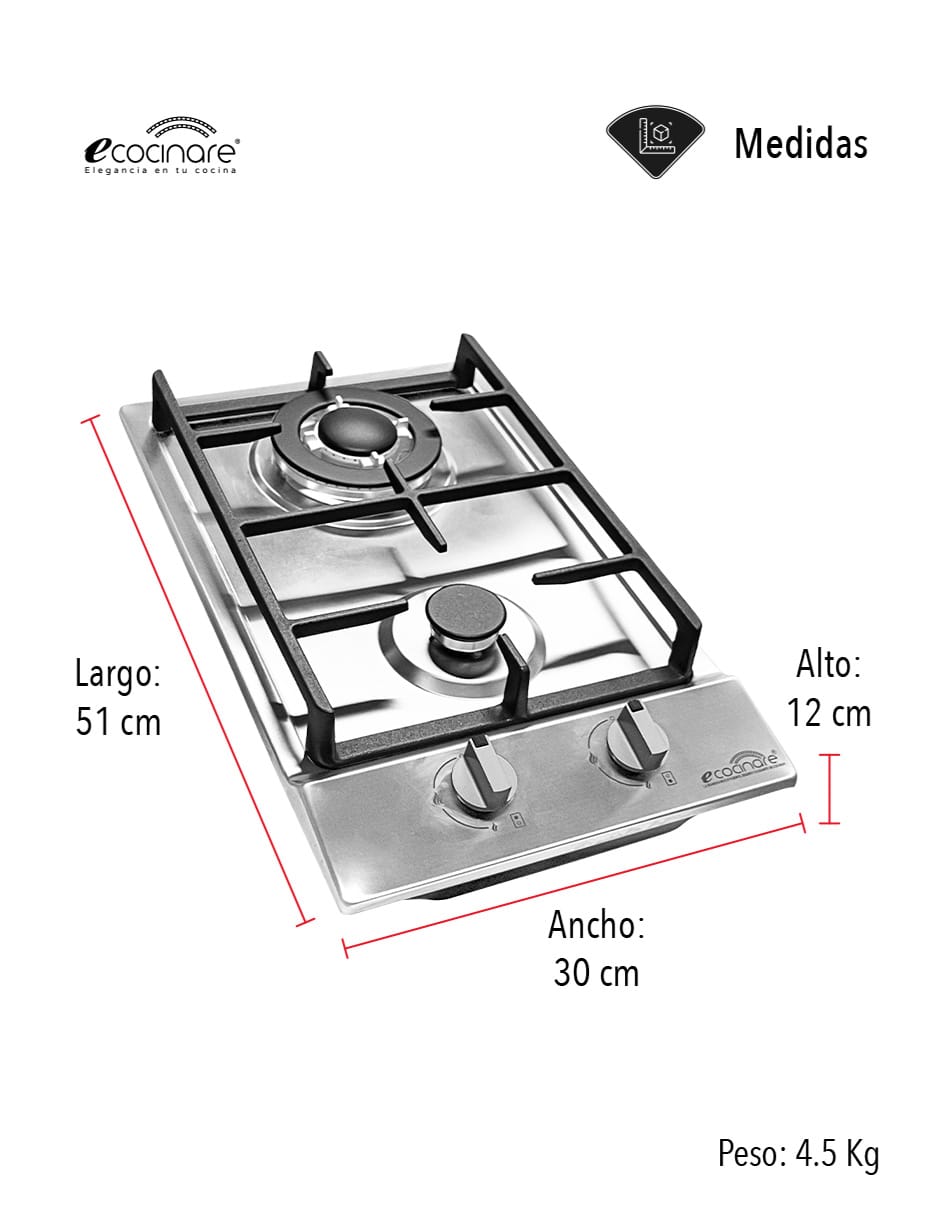 Parrilla De Gas De 2 Quemadores De Acero Inoxidable