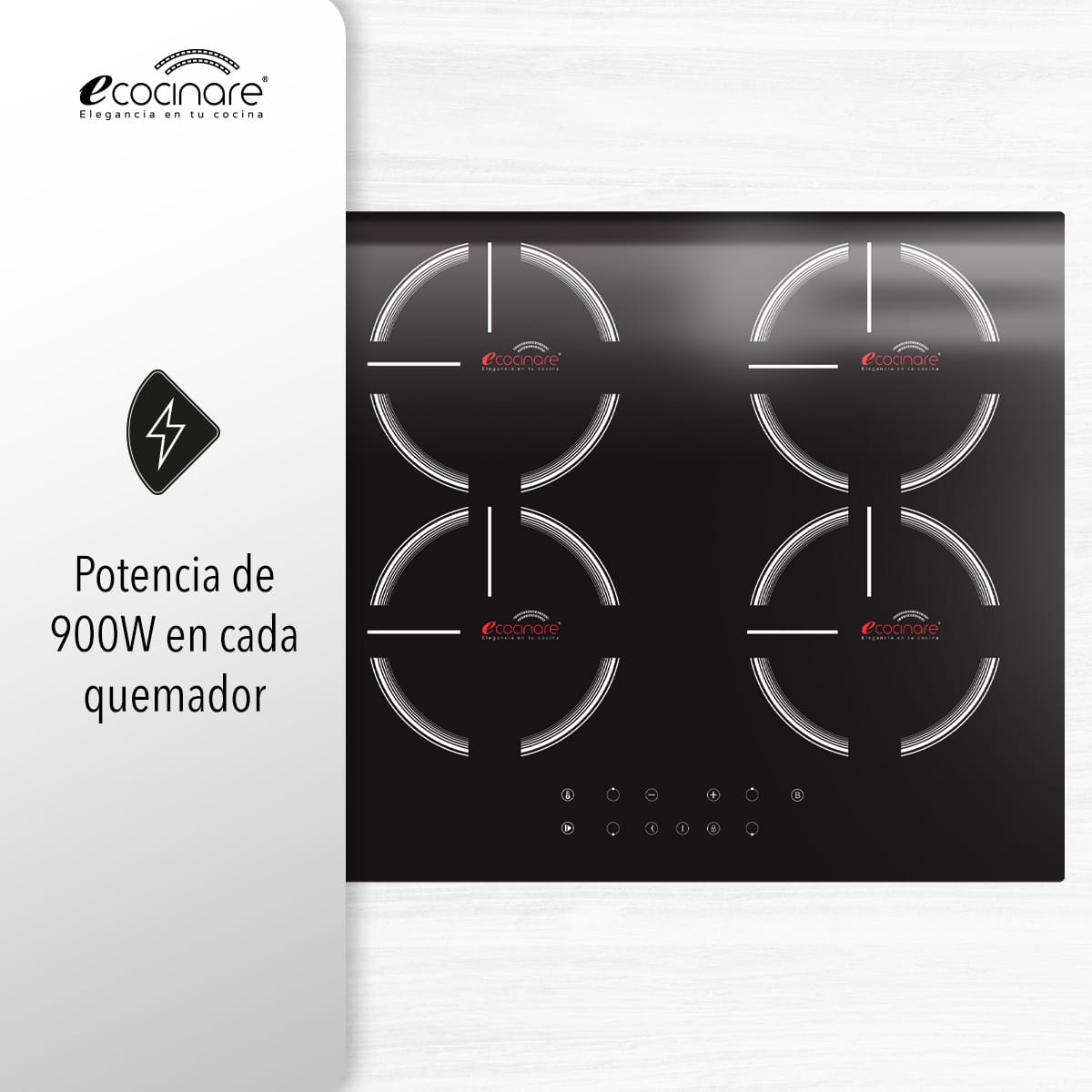 Estufa Parrila De Inducción Magnética De 4 Quemadores Cristal ECOCINARE