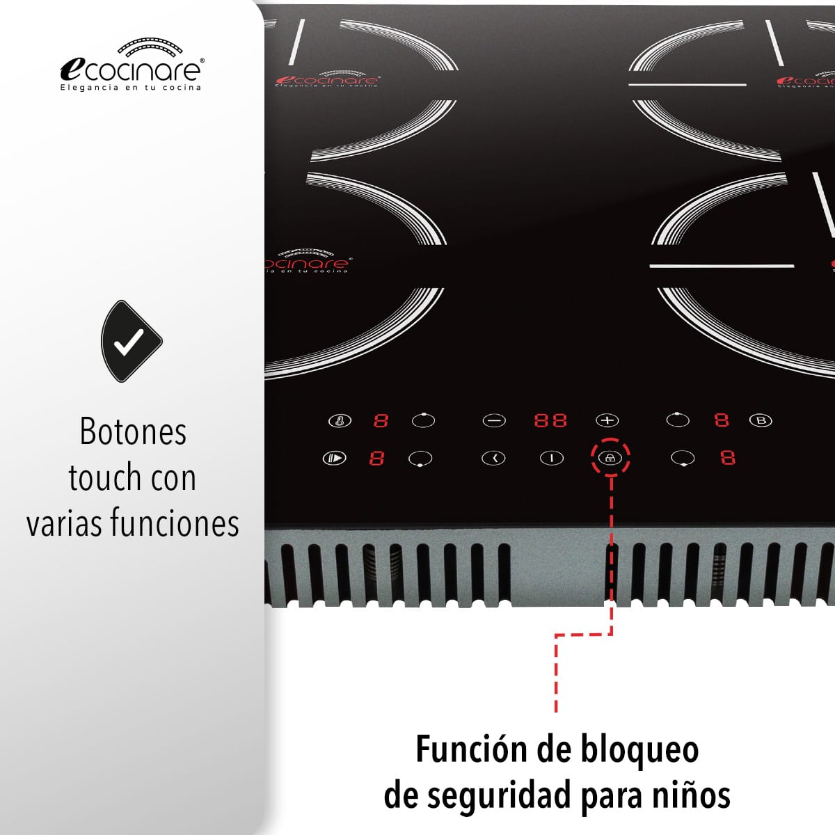 Estufa Parrila De Inducción Magnética De 4 Quemadores Cristal ECOCINARE