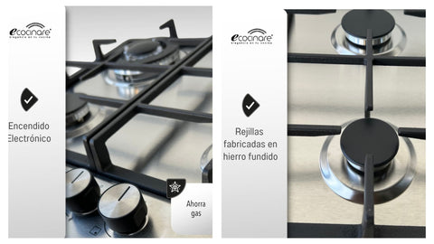 Estufa Parrilla Empotrable De Gas Acero Inoxidable 4 Quemadores ECOCINARE